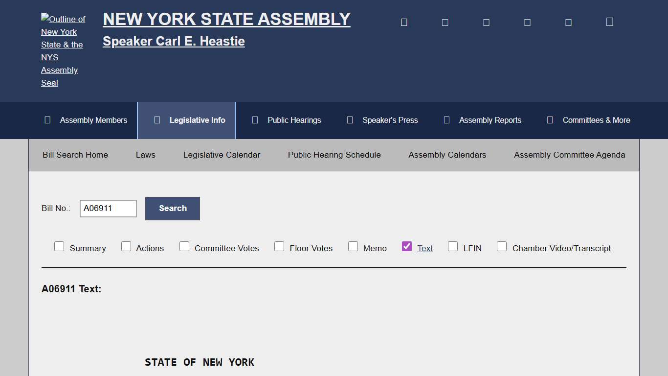Bill Search and Legislative Information New York State Assembly
