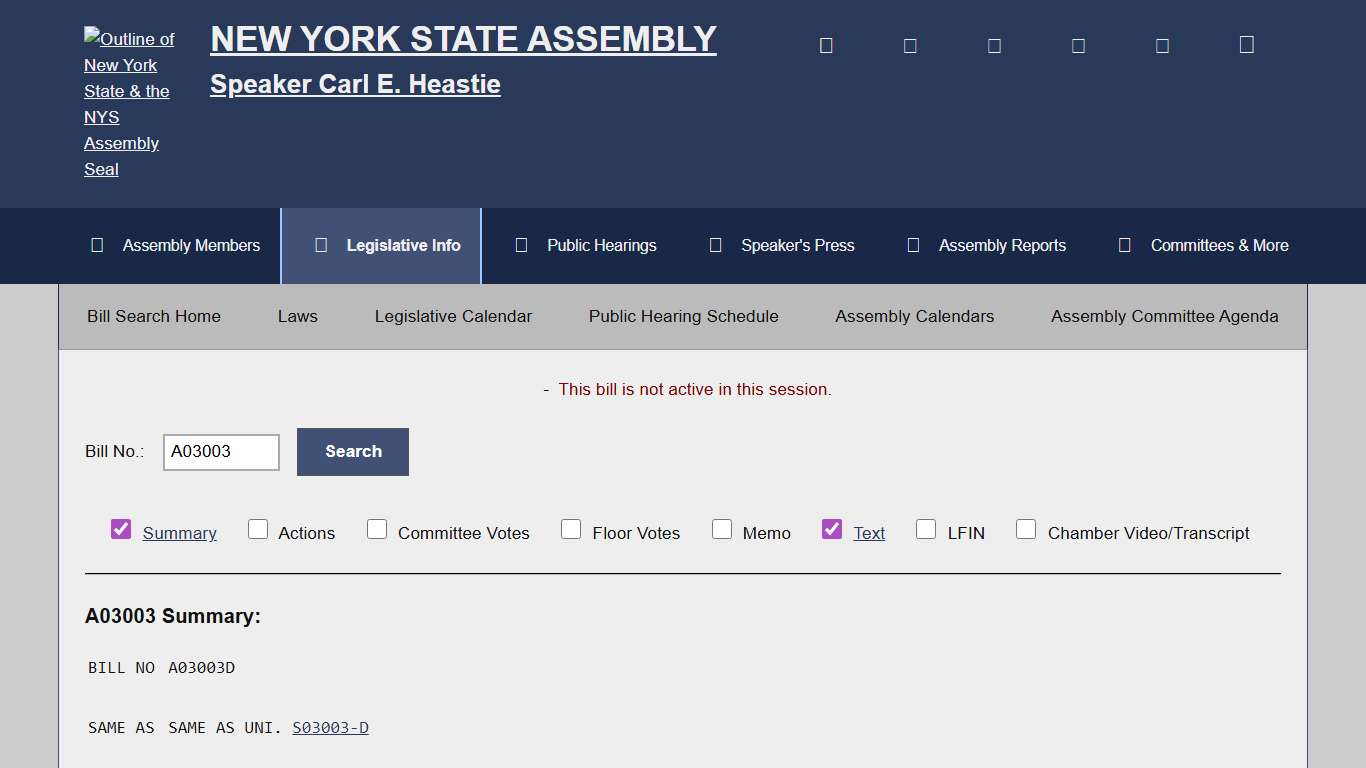 Bill Search and Legislative Information New York State Assembly